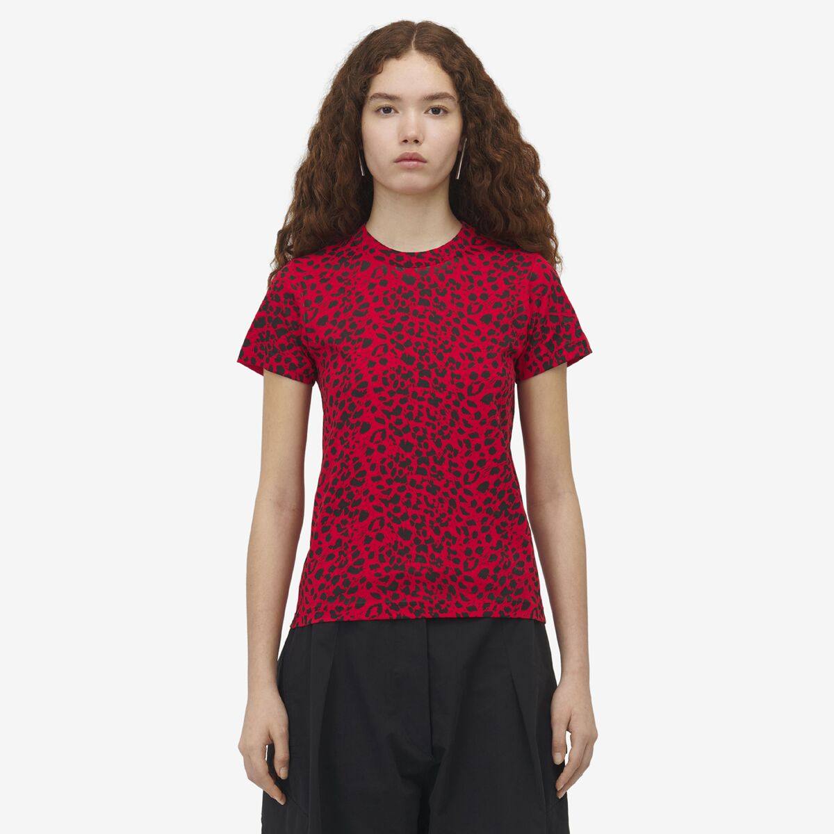 Alexander McQueen Women's Red Leopard Fitted T-shirt - 10 (Cotton)